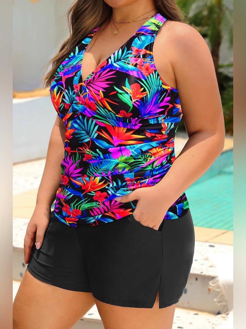 Daci Plus Size Women’s Tankini Swimsuit Two Piece Tummy Control Bathing Suit